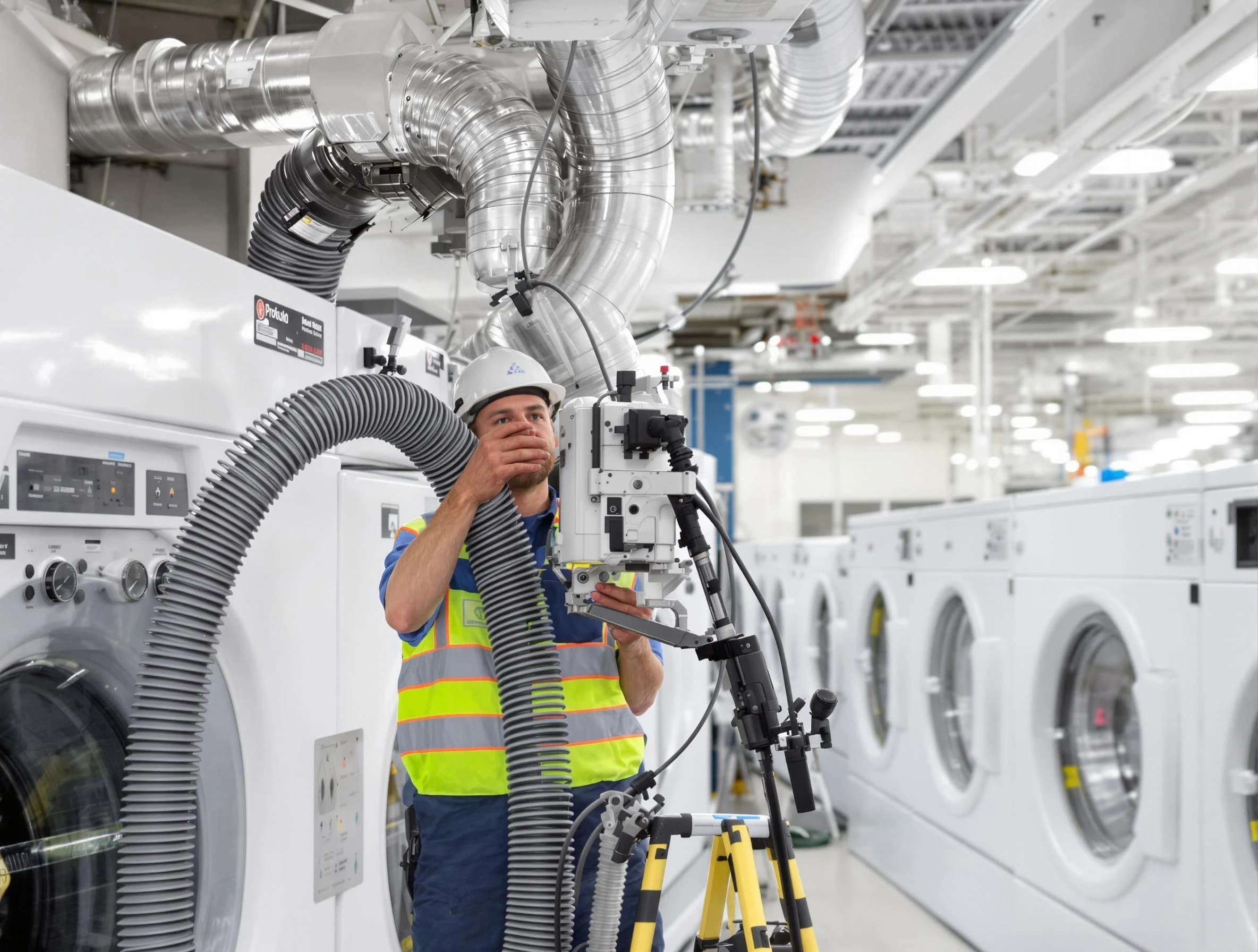 Framingham Dryer Vent Cleaning team performing commercial-grade dryer vent cleaning at a business facility in Framingham