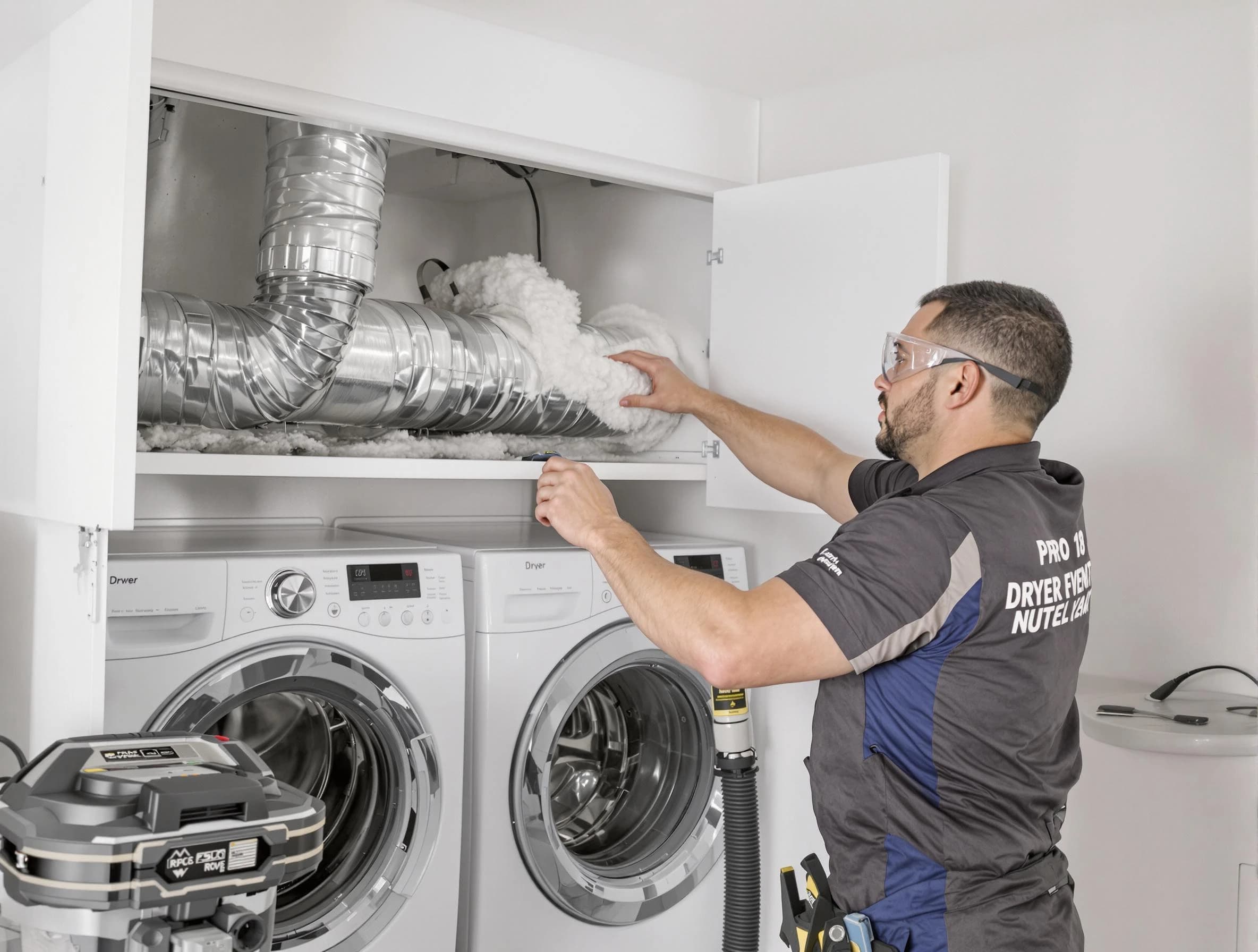 Framingham Dryer Vent Cleaning certified technician performing specialized gas dryer vent cleaning in Framingham