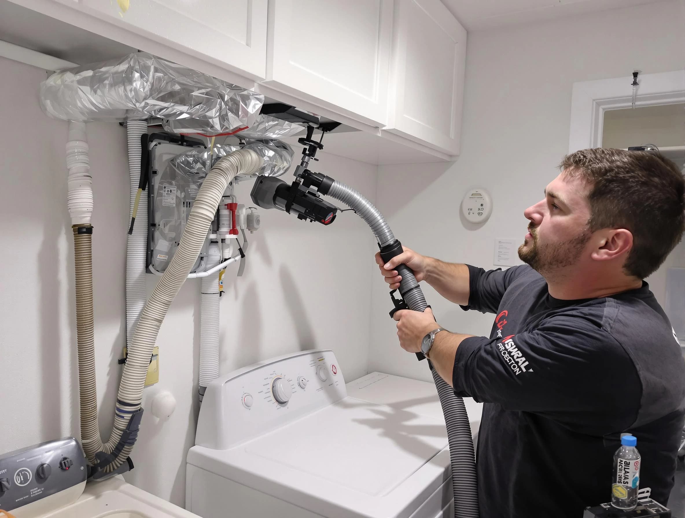 Framingham Dryer Vent Cleaning certified technician performing safety-focused gas dryer vent cleaning in Framingham