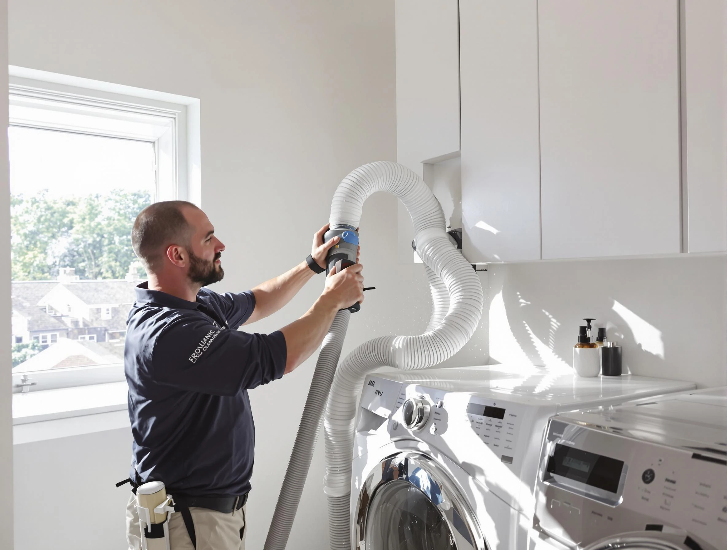 Certified Framingham Dryer Vent Cleaning technician performing dryer vent cleaning in Framingham