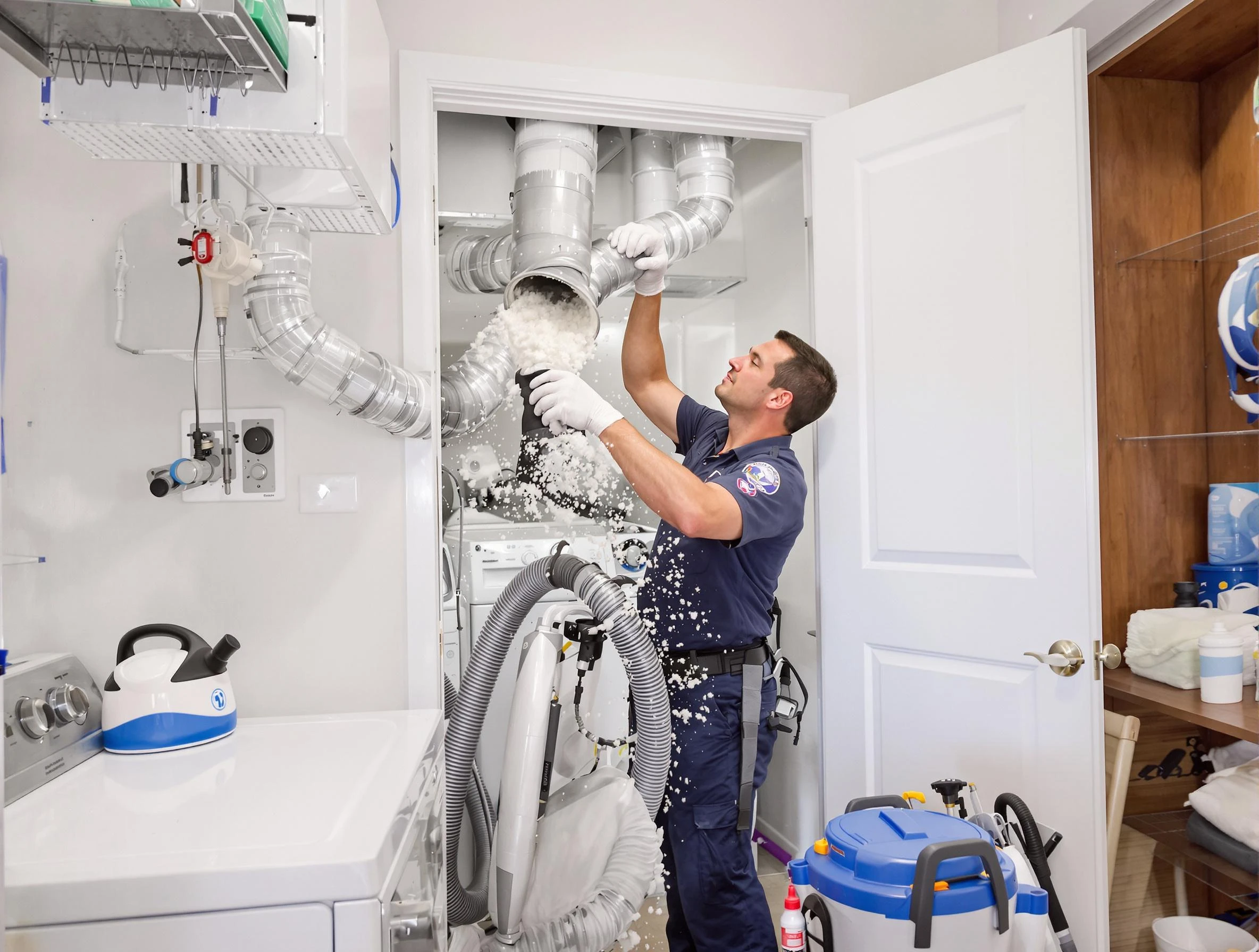 Framingham Dryer Vent Cleaning technician delivering thorough residential dryer vent cleaning service in Framingham